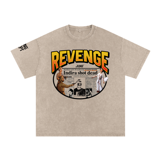 Revenge - Khaki Brown Vintage Wash Cotton T-Shirt